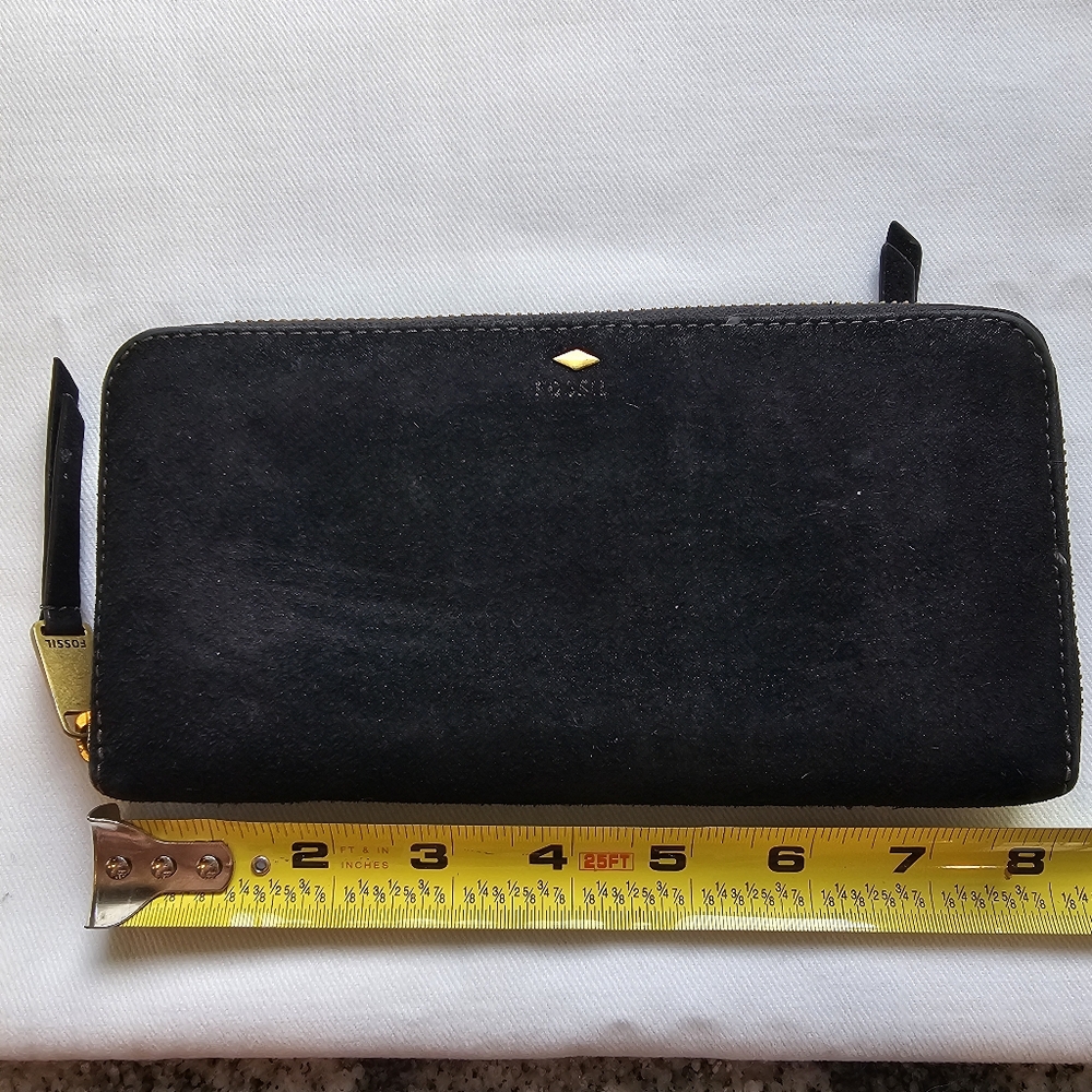 FOSSIL City Black Suede Full Zip Wallet